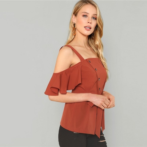 rust cold shoulder top - Picture 6 of 9